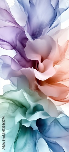 Colorful abstract flower petals in pastel shades on white background