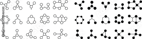 Molecular Structure Icon Set, Chemical Bonds, Atoms, Molecules, Science, Chemistry, Biology, Research, Physics, and Education Symbols in Modern Advanced Materials Vector Style, template designs