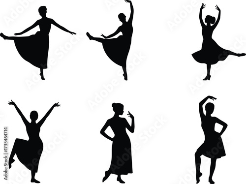 Ballet dancer silhouette collection, graceful dance poses vector, classical performance art design, elegant ballerina illustration, stage movement figure, artistic choreography posture