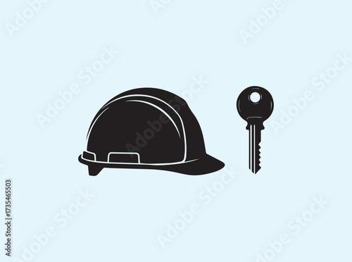 Clean Vector Style Hard Hat with House Key Silhouette
