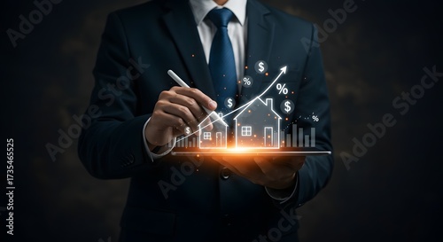 Real Estate Investment Growth Concept with Businessman and Digital Tablet