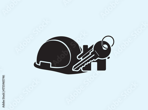 Isolated Silhouette of Hard Hat and House Key on White Background
