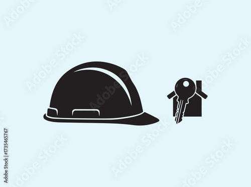 Hard Hat and Key Icon for Real Estate and Project Success
