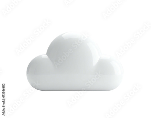 Glossy, white, cloud-shaped, three-dimensional icon floating against a black background
