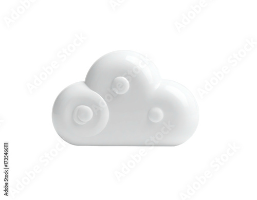 White, glossy cloud-shaped decorative object, isolated on a stark black background