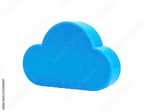 A 3D rendering of a solid, sky-blue cloud shape floating on a dark background