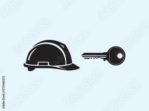 Construction and Home Ownership Concept with Hard Hat and Key
