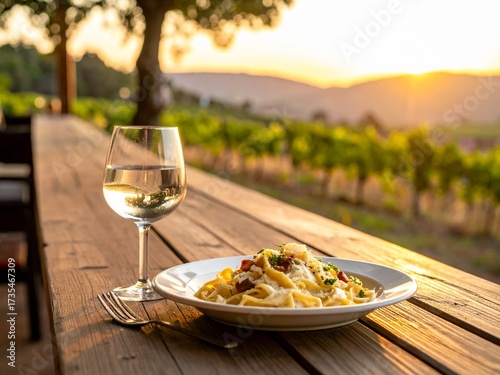 Food and drink dishes in a natural setting