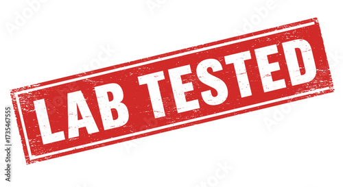 Official red rectangular stamp declares 'lab tested' status for product quality assurance and verification isolated on white background