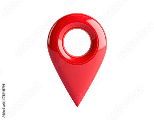 3D rendered, glossy red location pin symbol on solid black background