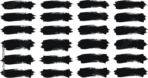 Black grunge brush stroke collection, hand drawn paint texture set, abstract ink brush marks for banner, poster, background, decorative design elements