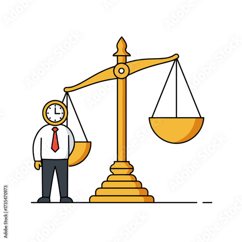 Businessman standing near large justice scales