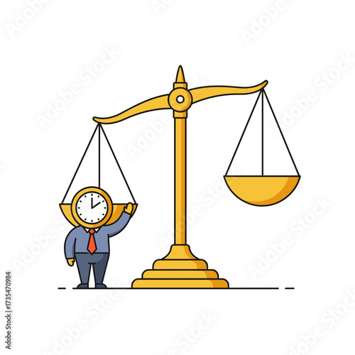 Businessman with scales of justice and clock