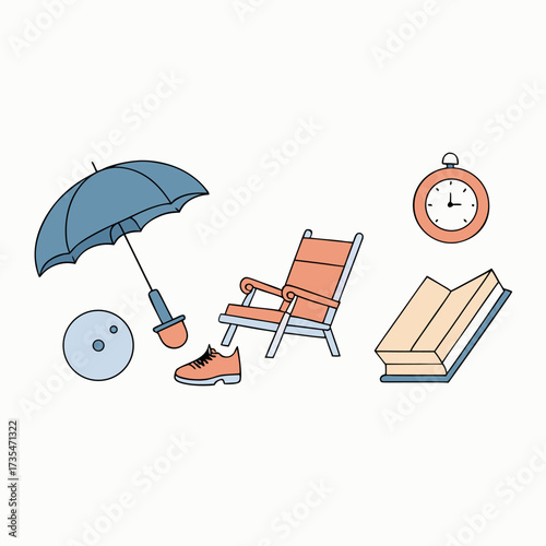 beach chair with umbrella Vector art illustration
