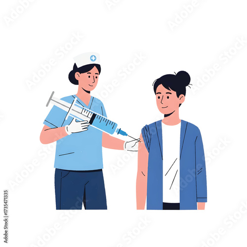 Nurse Administering Vaccine Injection Vector Illustration