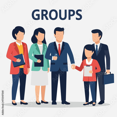 Diverse Team Collaboration Engaging illustration of business professionals forming a dynamic group