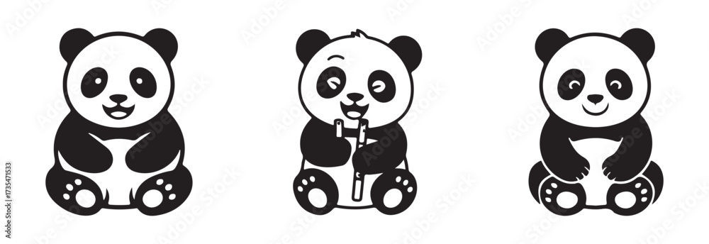 Fototapeta premium Panda vector icon set, panda bamboo mascot logo icon, panda bear art , cute panda bear set, vector illustration EPS 10.