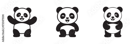 Panda icon set, panda logo set, panda bear side view simple outline drawing animal icon silhouette,    vector illustration EPS 10. 