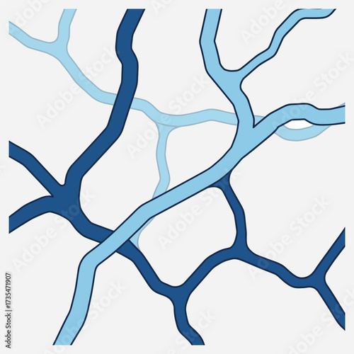 Dynamic abstract pattern of intertwined blue lines, suggesting interconnectedness, fluid systems, and complex networks, evoking a sense of organic flow and modern design