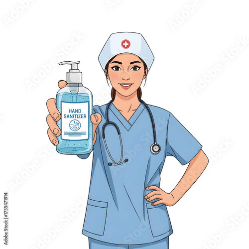 Nurse Showing Sanitizing Gel for Prevention Vector Art