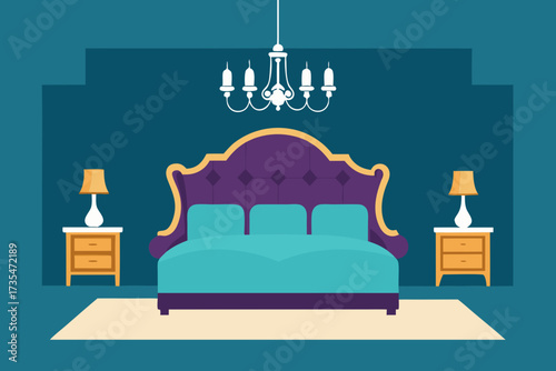 Luxurious bedroom interior with elegant tufted headboard and matching nightstands