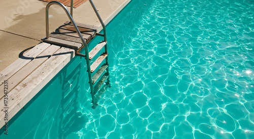 Swimming pool with ladder refreshing water for summer leisure