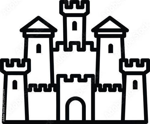 Stylized outline of a medieval castle with towers and battlements
