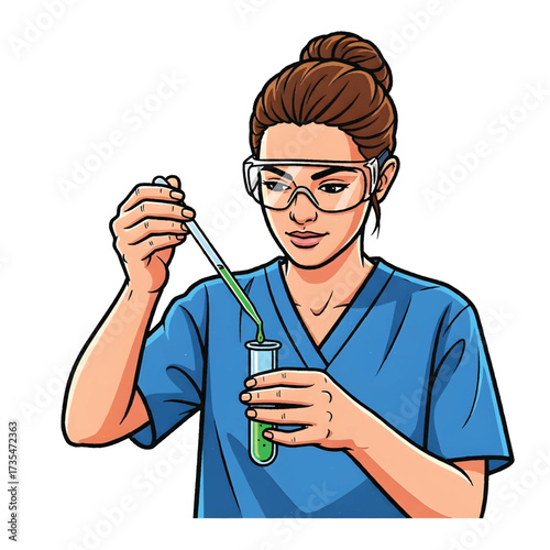 Nurse Mixing Liquid in Test Tube Vector Illustration