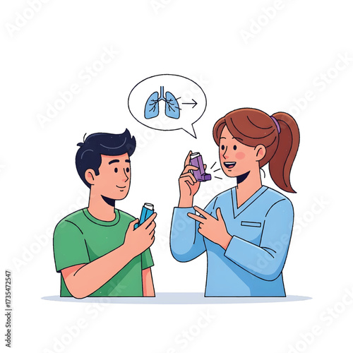 Nurse Teaching Patient to Use Inhaler Vector