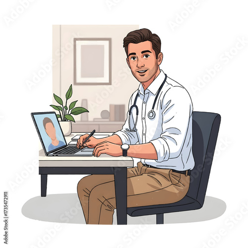 Nurse Handing Scalpel to Doctor Vector Illustration