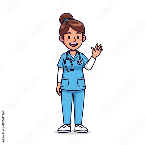 Nurse Greeting Patients Vector Illustration