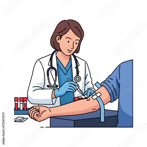 Nurse Drawing Blood Sample Vector Illustration