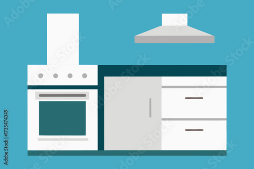 Modern kitchen countertop with stove oven range and cabinetry
