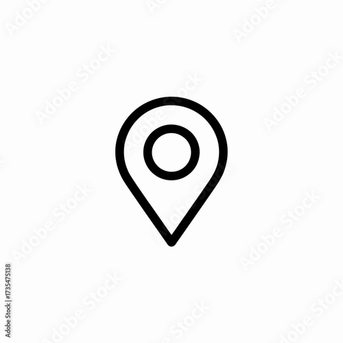 Simple black location pin icon on white background for map navigation and geolocation services