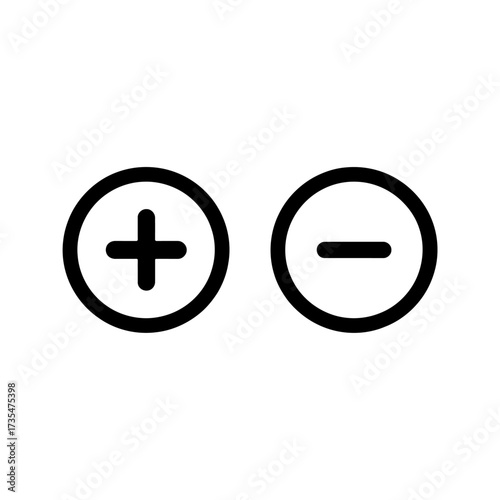 Plus and minus icon symbols for basic math and simple graphic design elements illustration