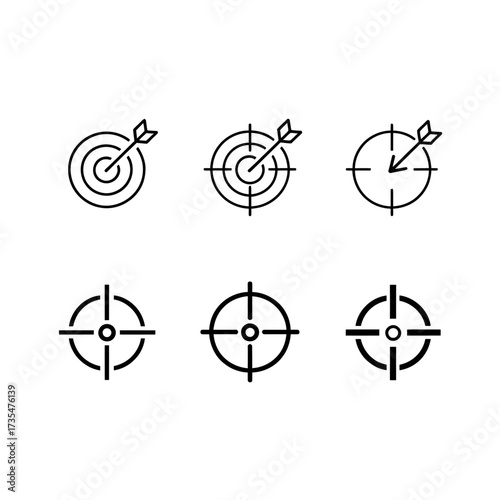 Precision target aim icon set for business strategy and goal achievement vector illustration