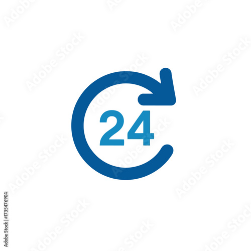 Twenty four hour service icon with blue arrow symbolizing continuous support and reliability
