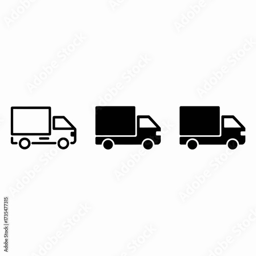 Set of delivery truck icons in different styles for shipping and logistics design purposes online