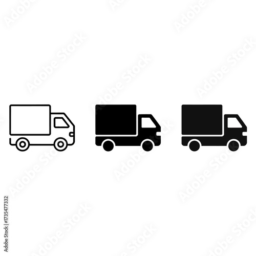 Minimalist delivery truck icons set for web and print design projects black and white graphic art