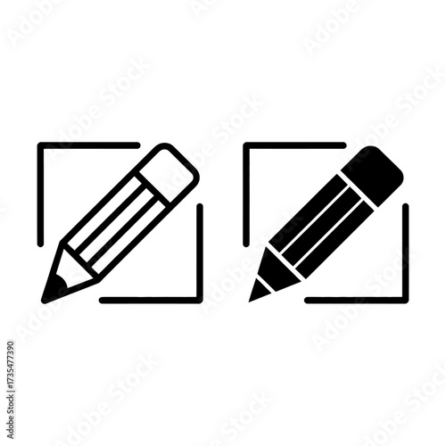 Simple pencil icon showing detailed and solid black outline for various sketched applications