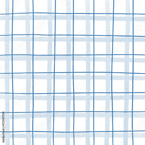 手描きタッチのウィンドペン&ハーフトーンのブルーチェックミックス　Adobe Illustrator Artwork