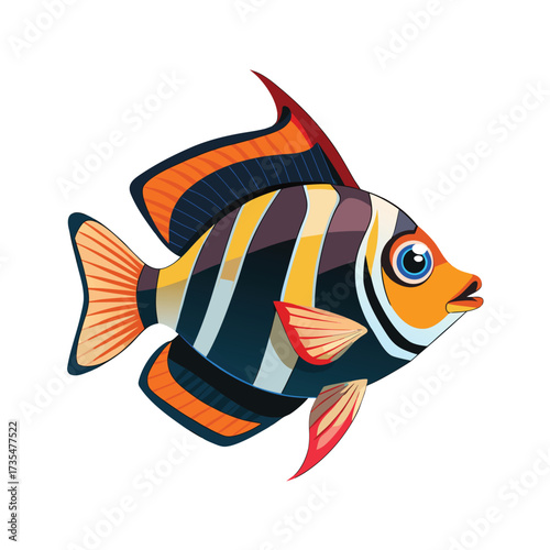 Colorful Striped Tropical Fish on White Background