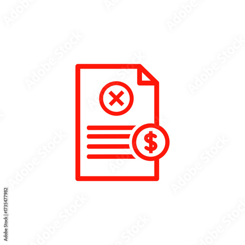 US Dollar Not approved invoice vector icon, financial document with rejection stamp, business bill payment declined, flat design illustration