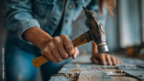At-home do-it-yourselfer with a hammer