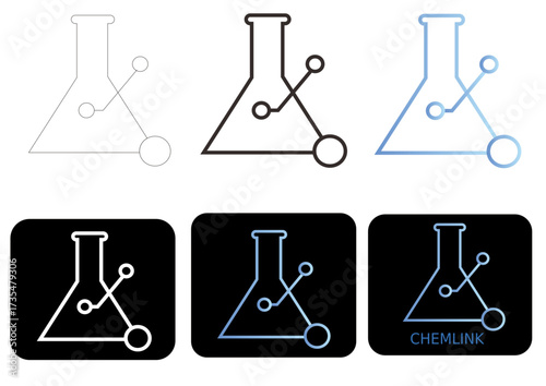 Chemlink Vector illustration of a chemistry flask with connected nodes, representing a network