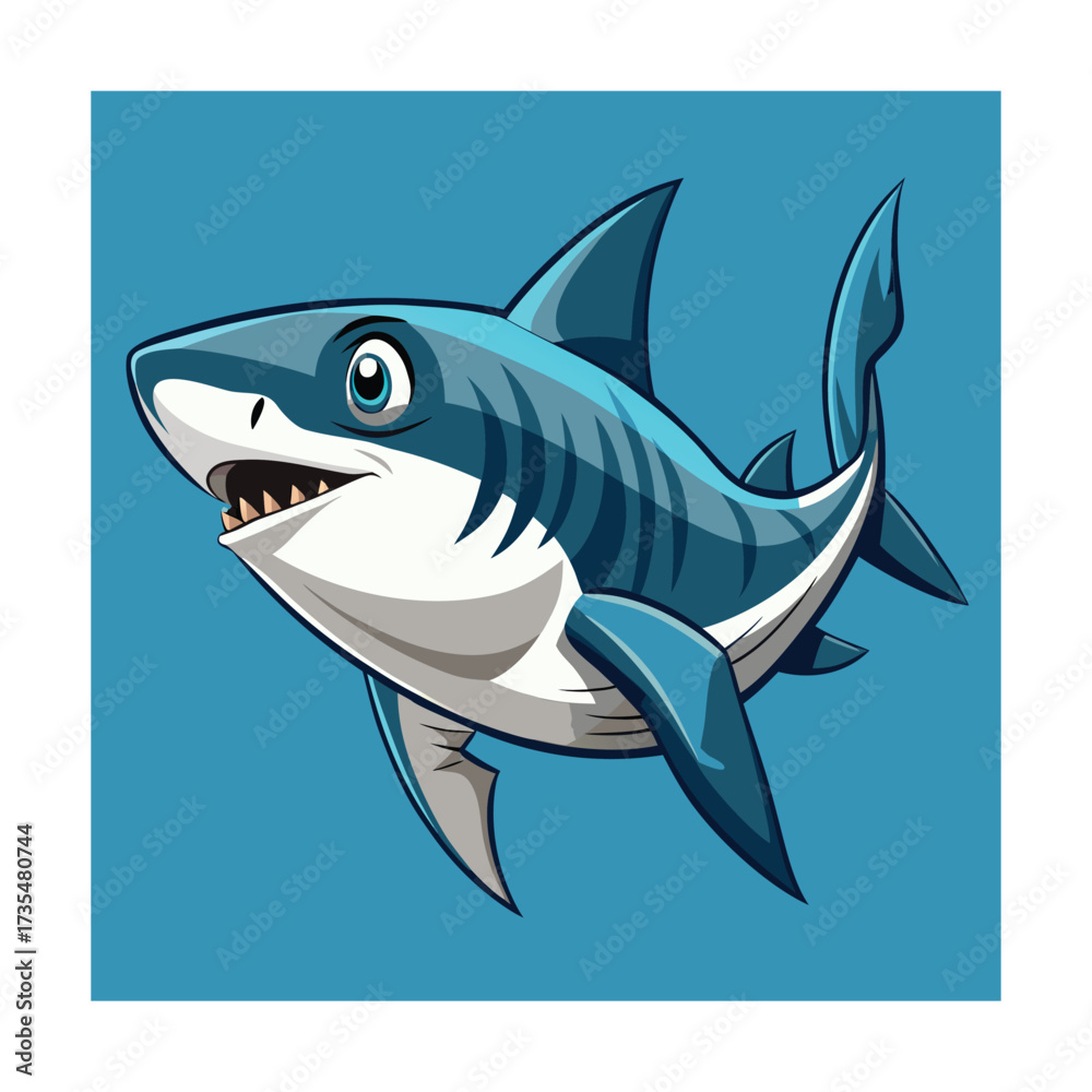 Fototapeta premium Playful Cartoon Shark with Wide Mouth and Blue Eyes