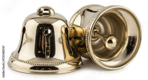 Macro of Gold Christmas Bells on White Background