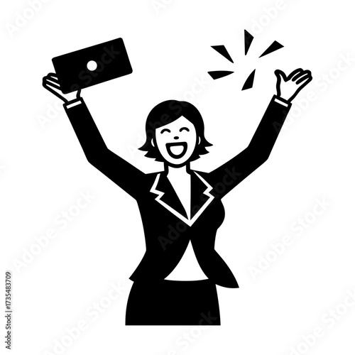 excited female employee receiving salary or bonus vector art illustration