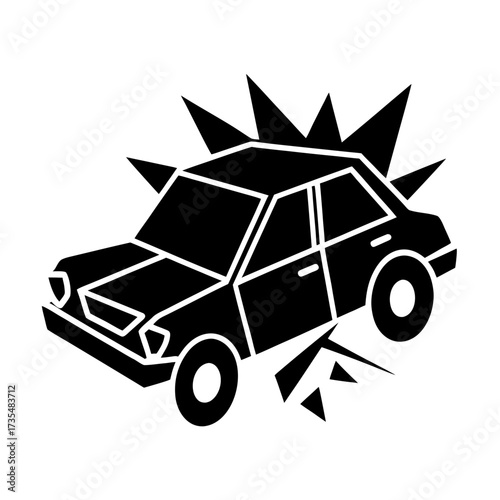 damaged car with shattered windshield vector art illustration