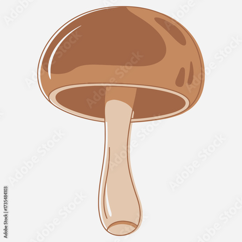 Stylized illustration of a single mushroom with a thick stem and a rounded cap, isolated on a white background, representing healthy food and nature
